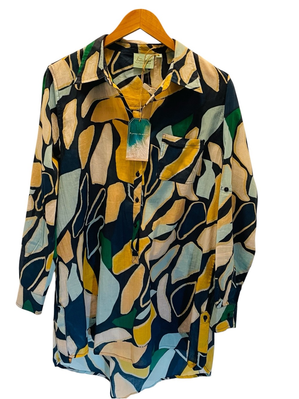 True Destinations Resort Wear Abstract Pattern LS Tunic Top Cover Up Size L
